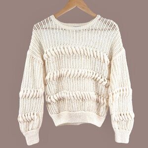 Absolutely Creative Worldwide Open Crochet Sweater Sz XS Cream Bobble Texture